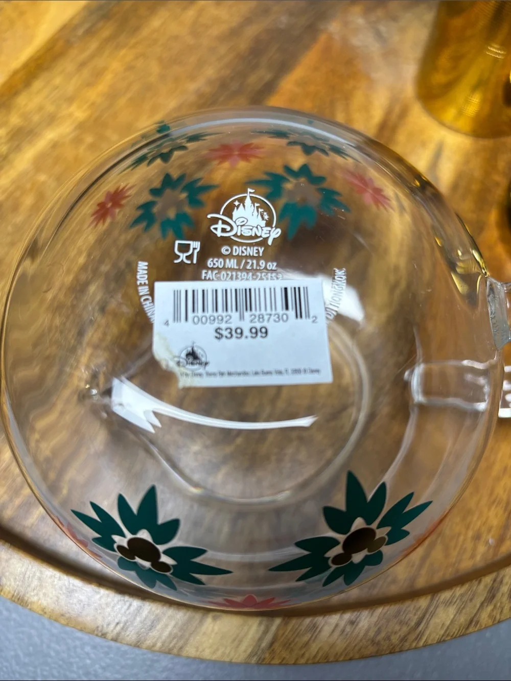 Disney Glass Teapot Infuser Loose Leaf Tea Gold Lid Floral Design Teal & Orange